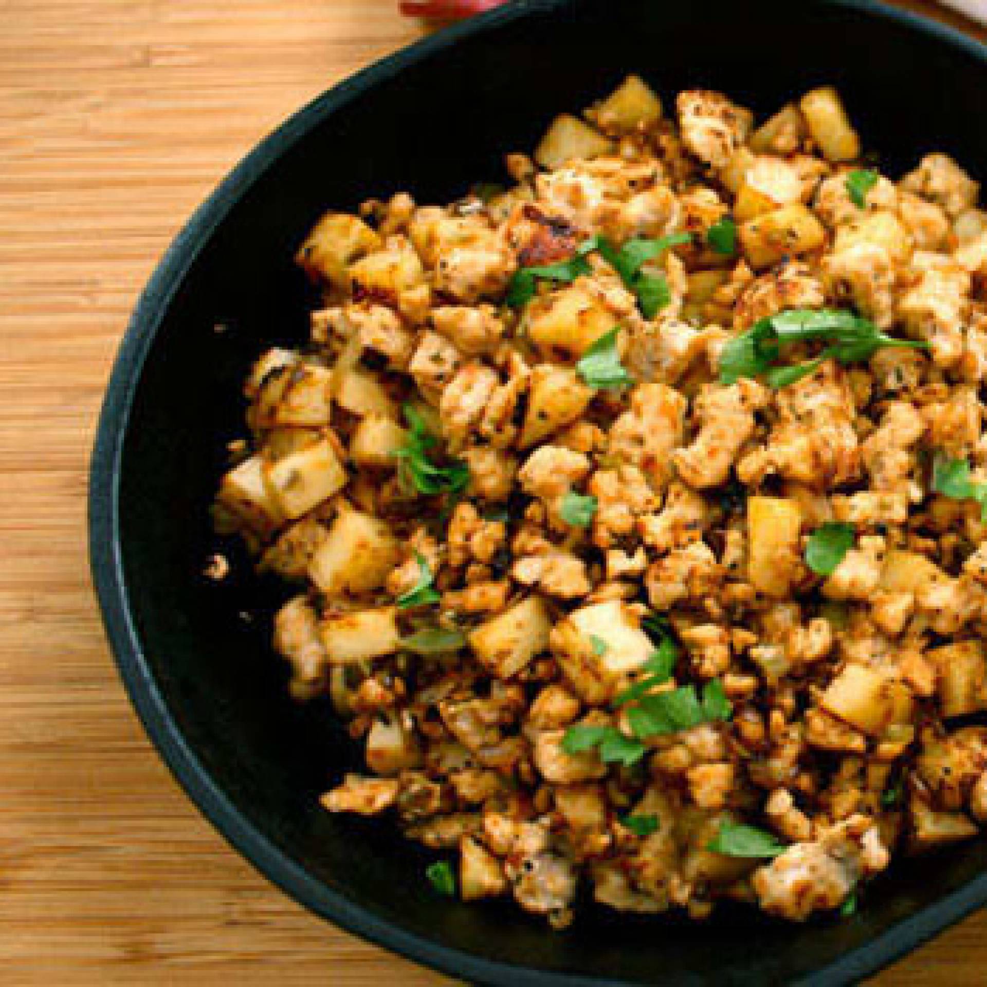 Keto Turkey and Rutabaga Hash with Spinach