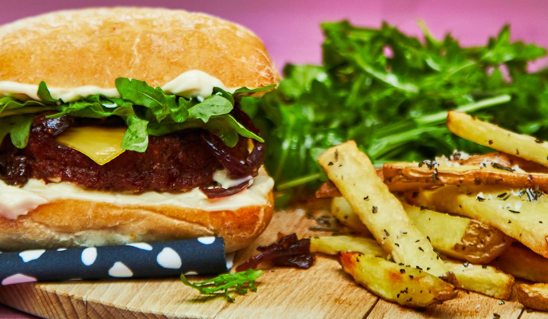 Vegan Cheeseburger and Rutabaga Fries