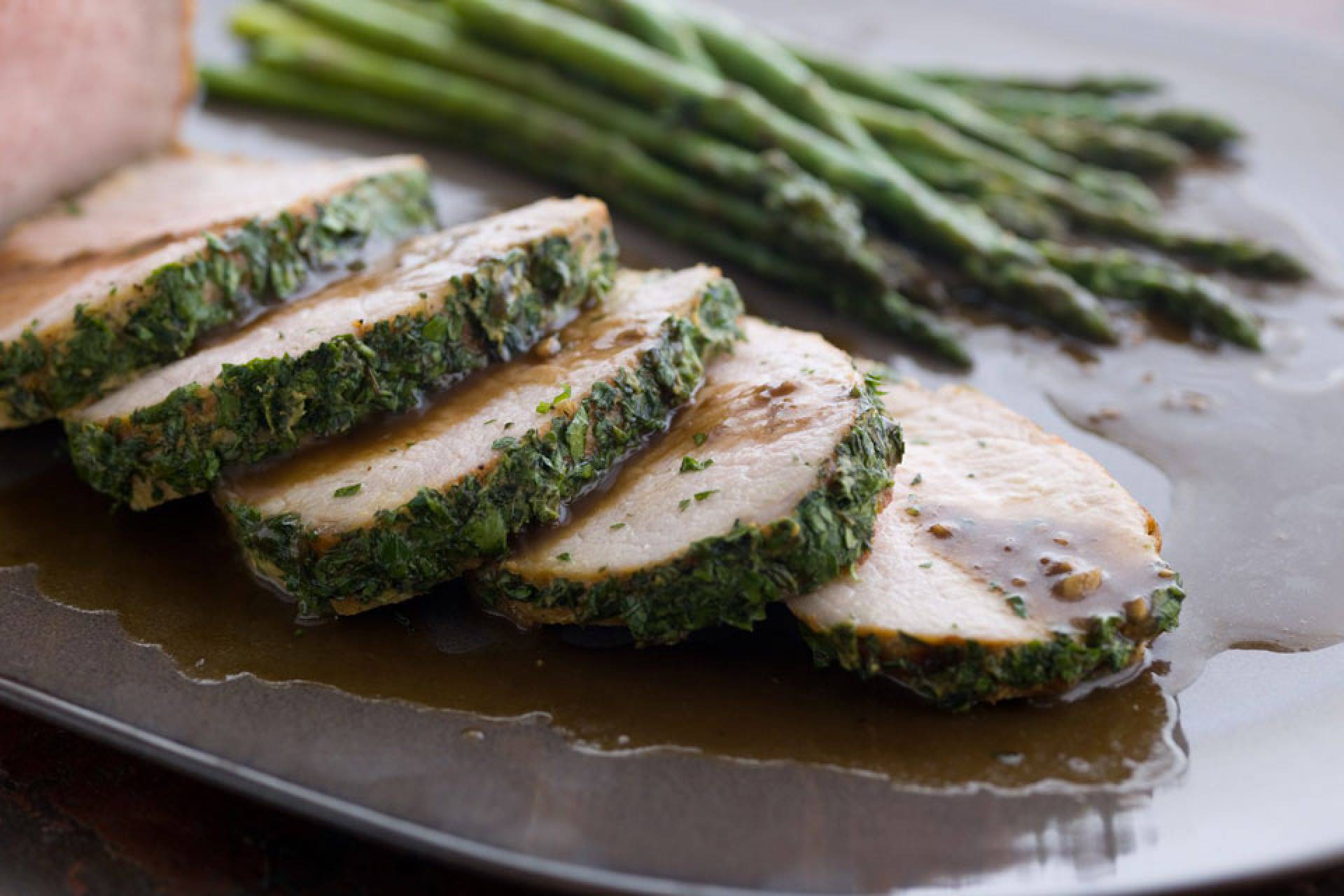 Dijon Herb Crusted Pork Tenderloin with Baby Potatoes and Asparagus (ATHLETE)