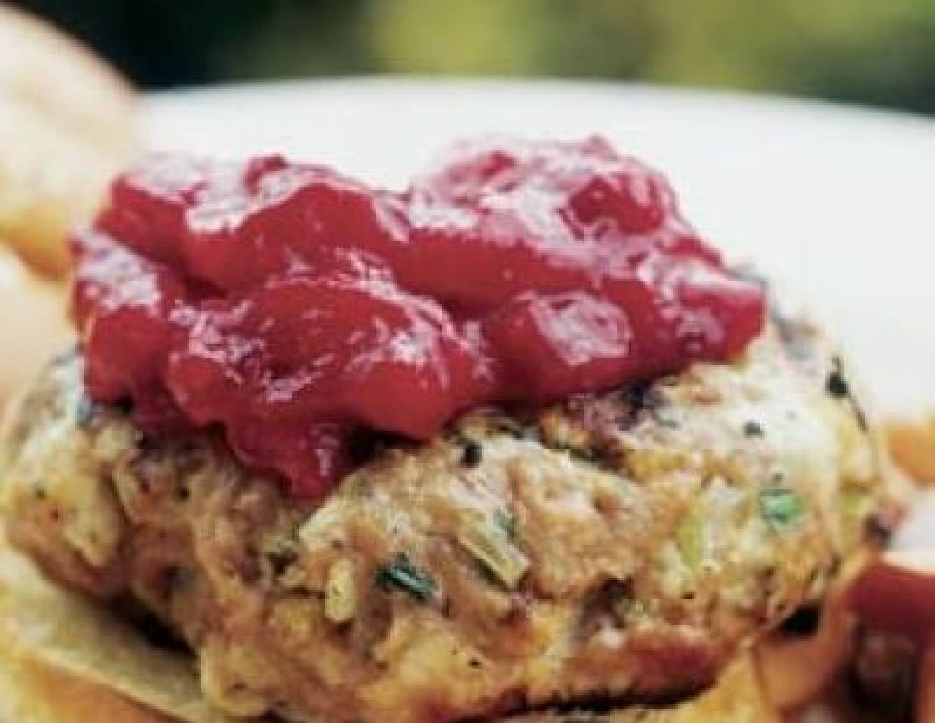 Keto Turkey Burger with Cranberry Sauce Over Lettuce, Asparagus