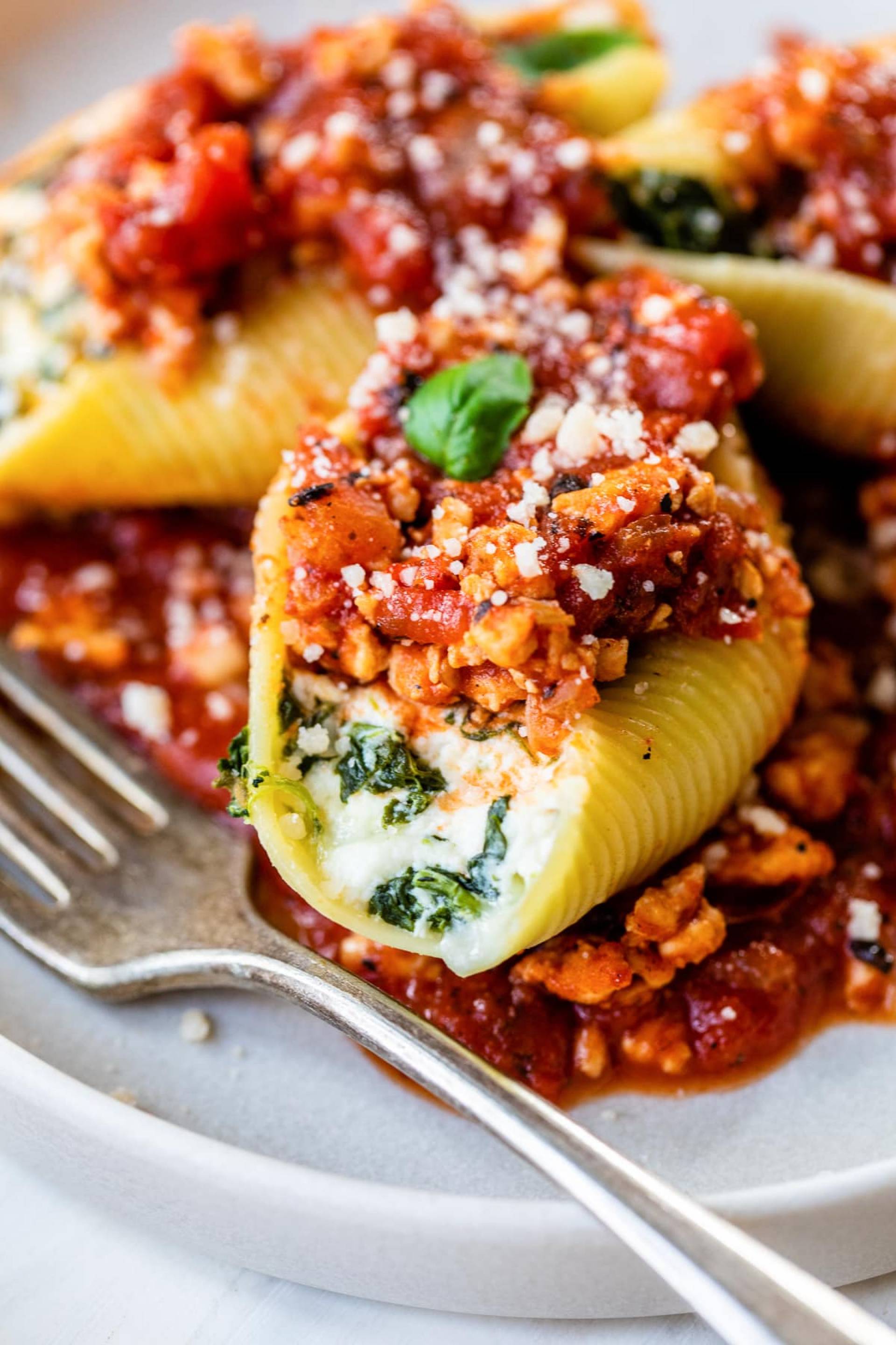 Spinach Stuffed Shells with Meat Sauce