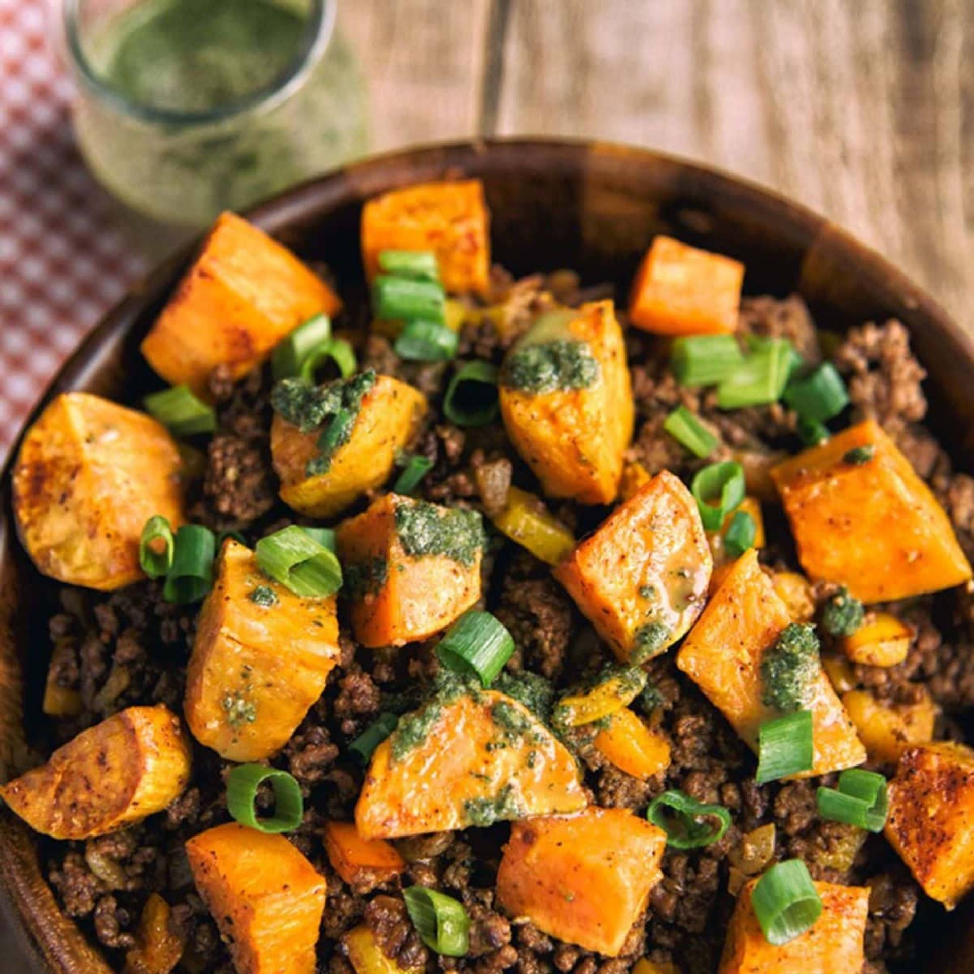 Ground beef, Sweet Potatoes, Green Beans