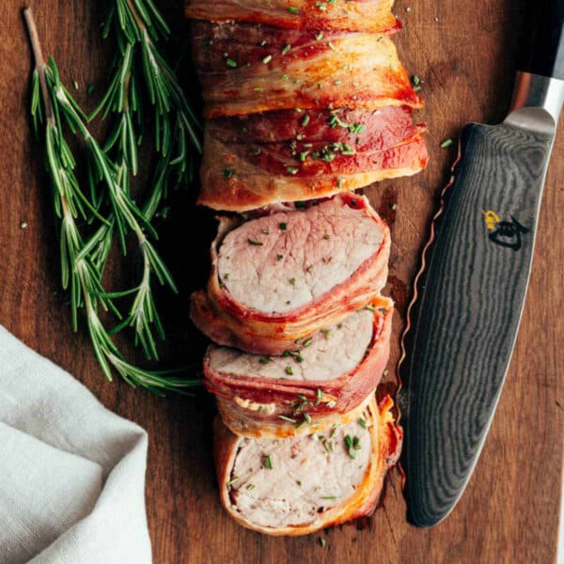 Rosemary Bacon Wrapped Pork Tenderloin with Brown and Broccoli (ATHLETE)