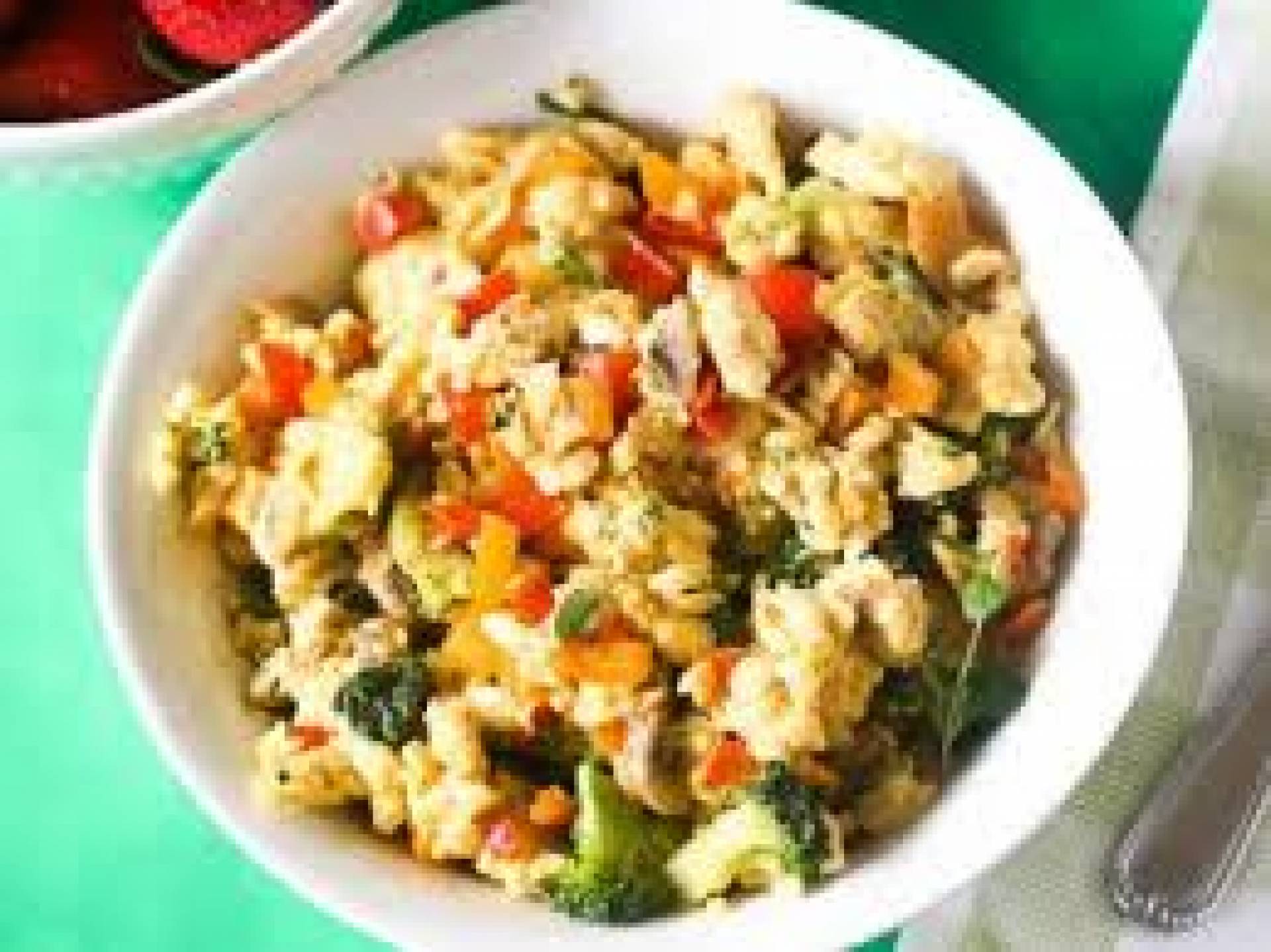 Veggie Scramble with Turkey Sausage and Hash Browns