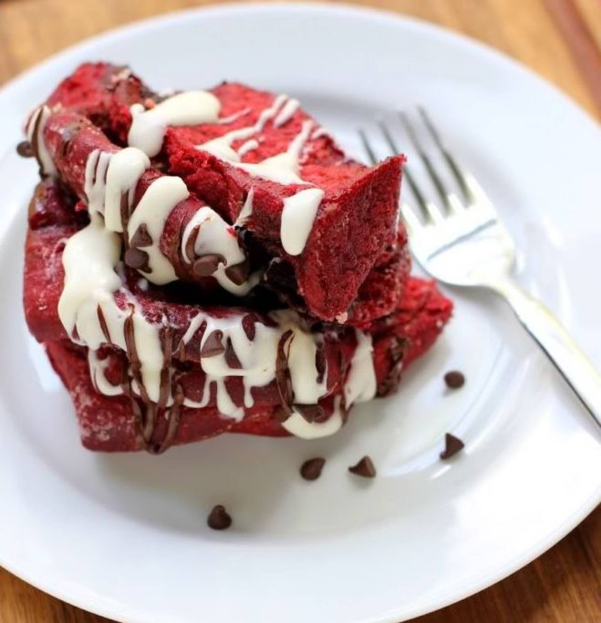 Red Velvet French Toast with Turkey Sausage (ATHLETE)