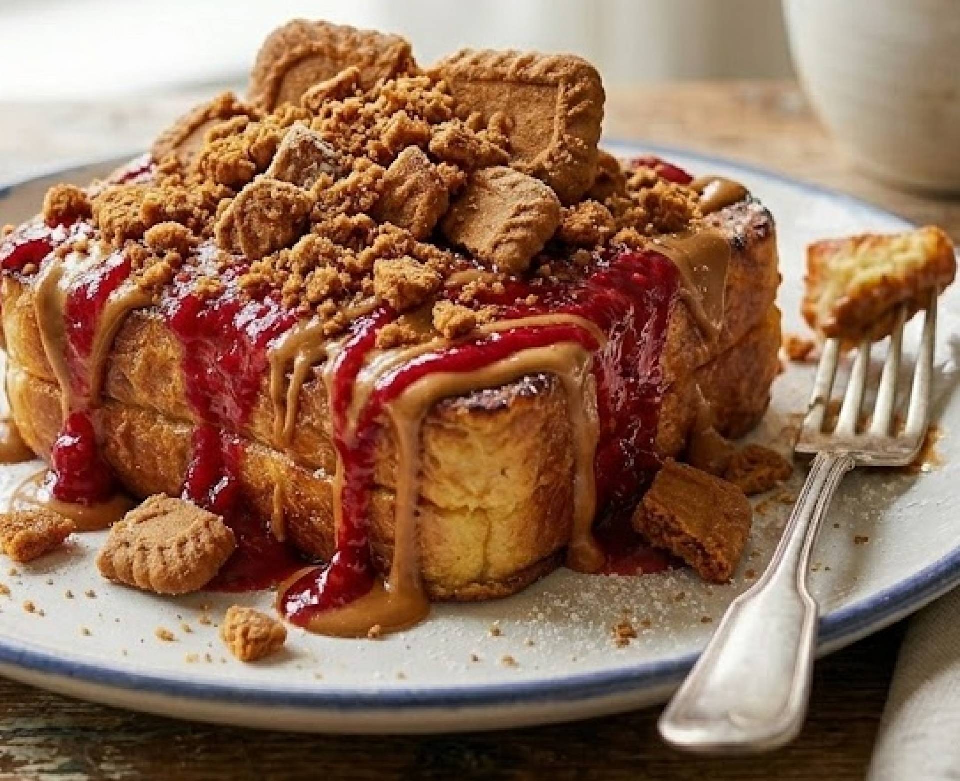 Biscoff Raspberry French Toast, Eggs, with Turkey Sausage (PRO)