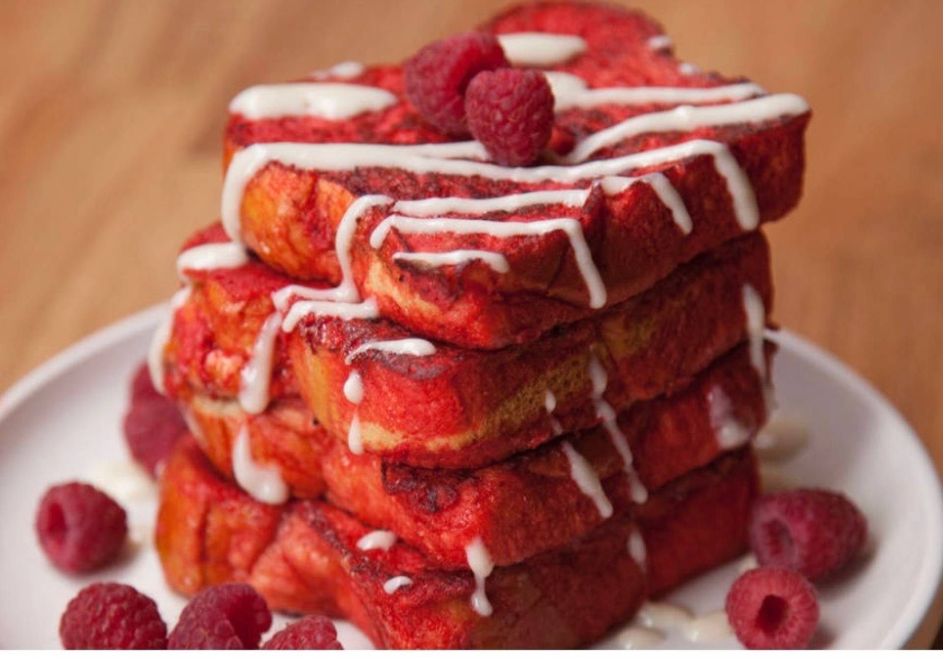 Red Velvet French Toast with Turkey Sausage  (PRO)