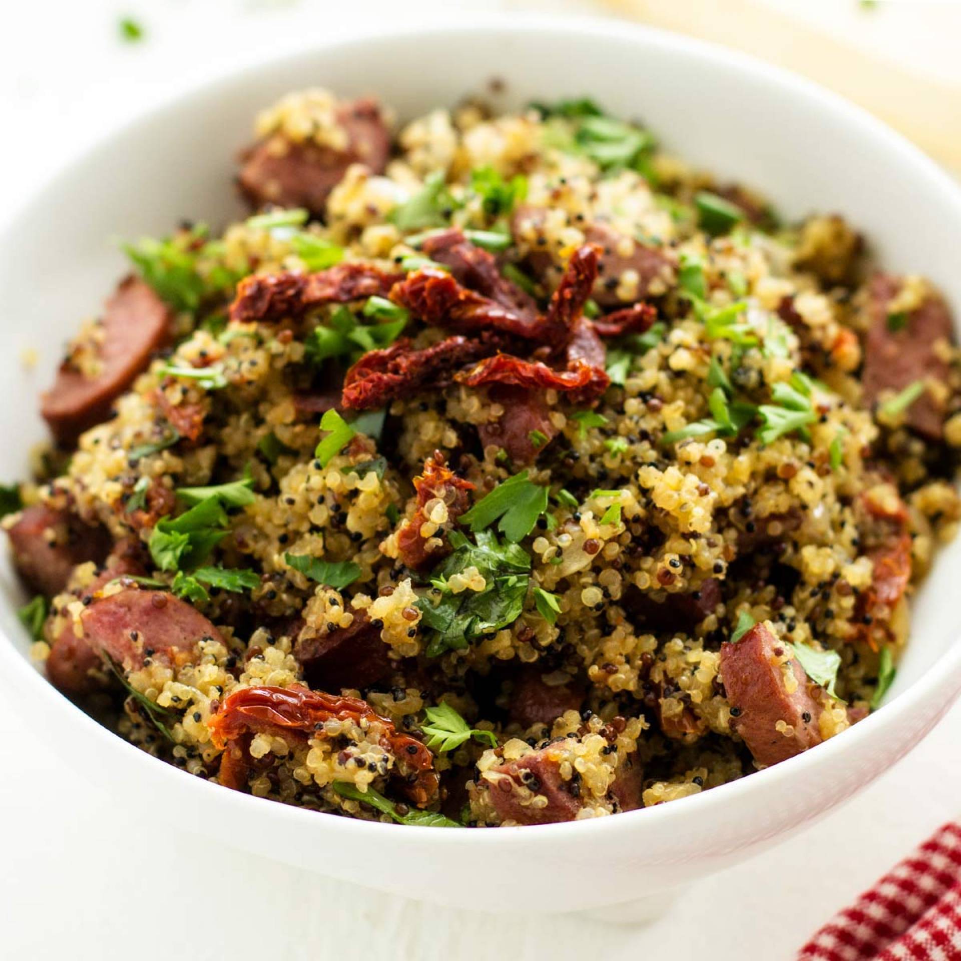 Vegan Apple Sausage, Quinoa, and Green Beans